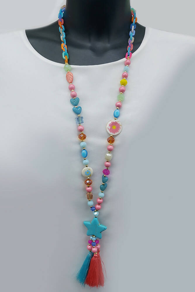 Tassels Beaded Star Strand Long Necklace