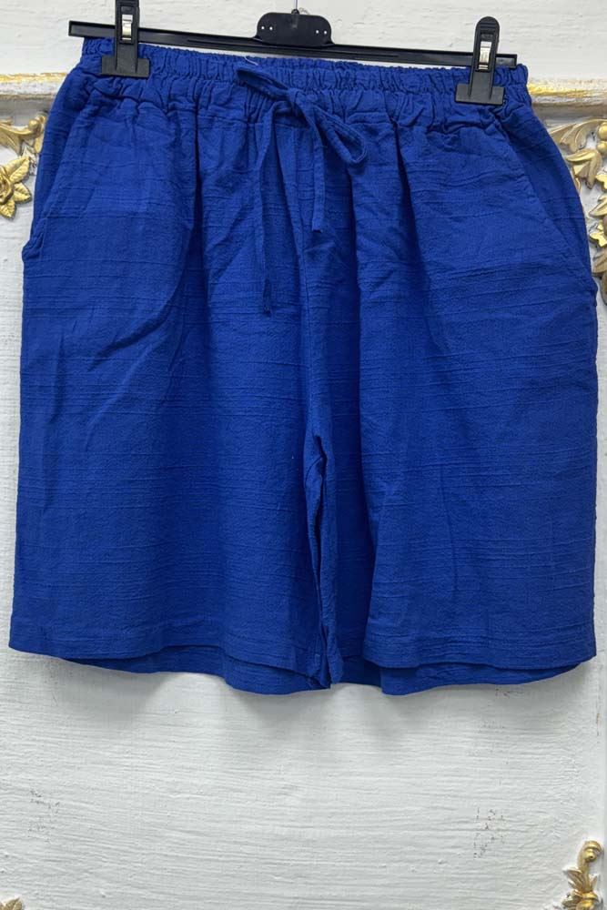 Plain Pockets Drawstring Waistband Cotton Shorts