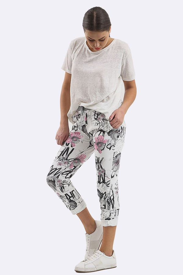 Floral Printed Foldover Hem Trouser