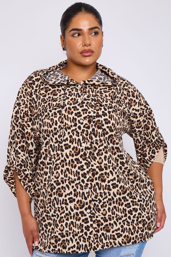 Leopard Print Drawstring Hooded Shirt