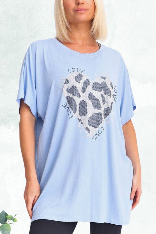 Diamante Love Heart Pattern Top