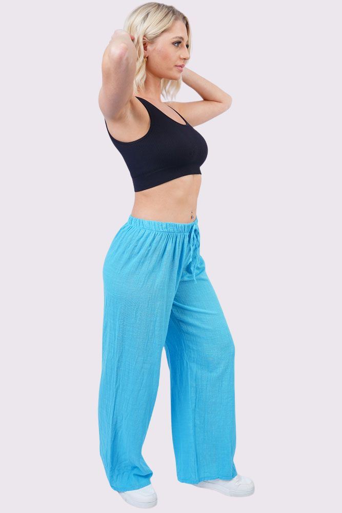 Plain Drawstring Cotton Trousers