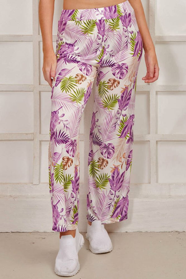 Floral Leaf Print Viscose Trouser