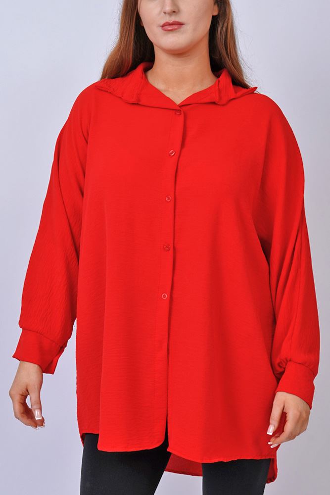 Stylish Plain Button-Up Shirt with Asymmetrical Hem