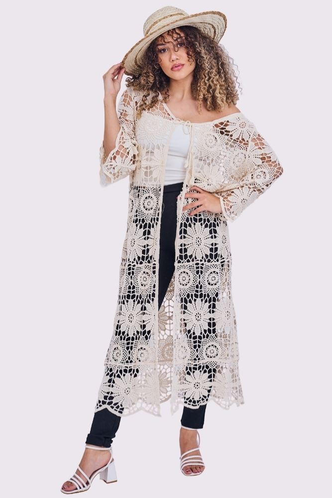 Floral Hollow Out Crochet Cotton Cardigan