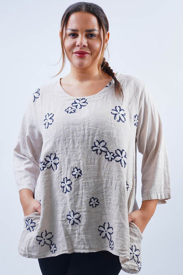 Floral Embroidery Pattern Pockets Top