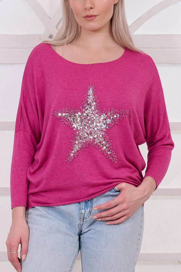 Star Sequin Motif Viscose Jumper