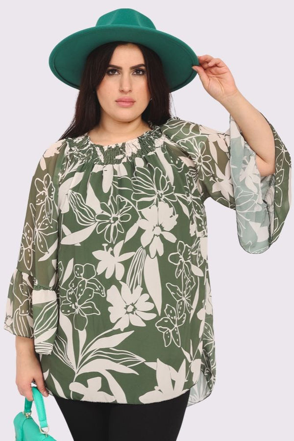 Floral Print Flared Sleeve Top