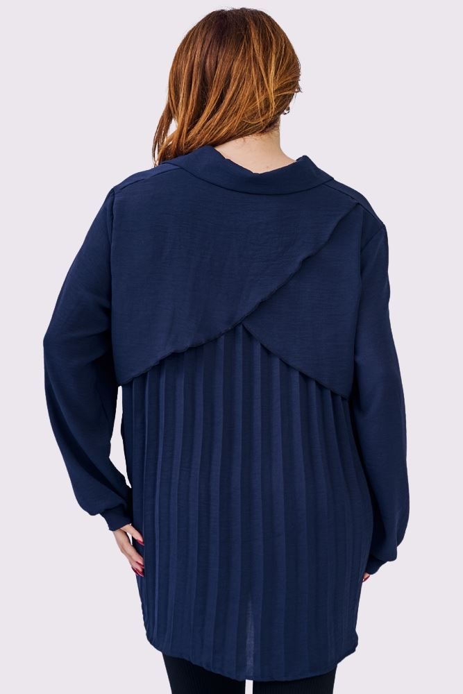 Plain Button Closing Back Pleated Shirt