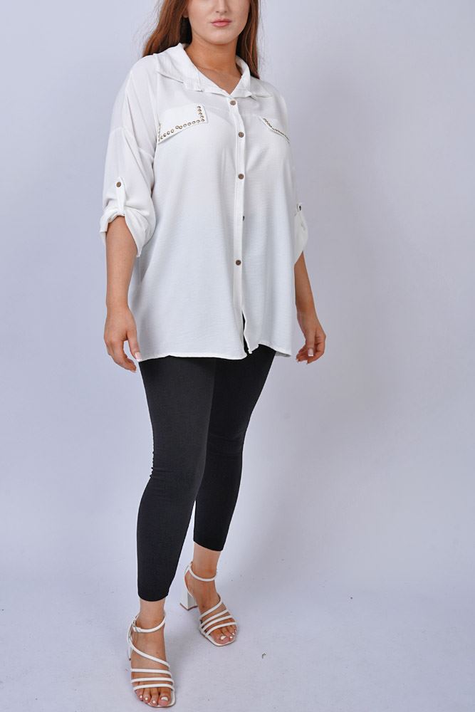 Plain Button Up Pocket Patch Shirt