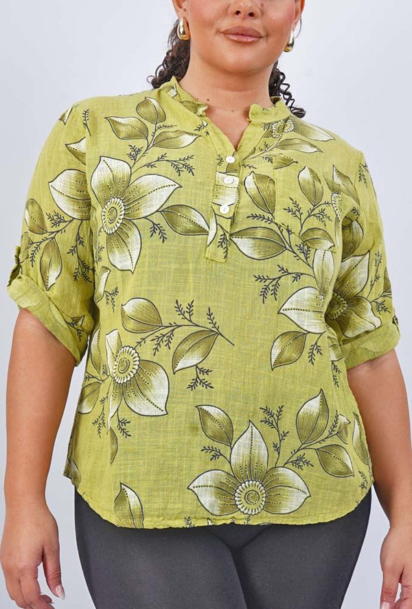 Flower Print Pockets Cotton Top