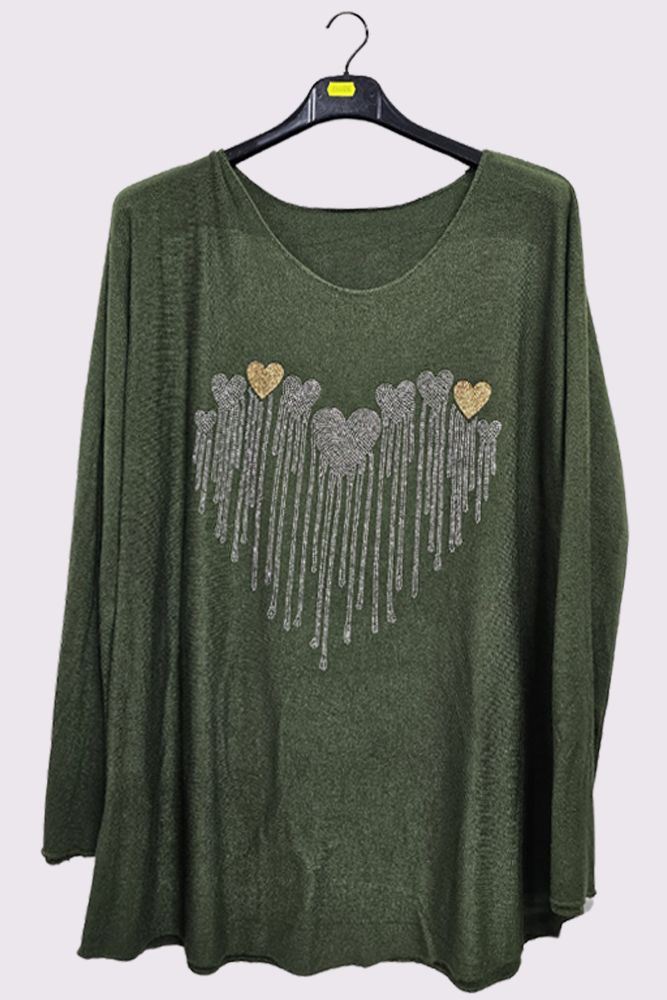 Diamante Heart Pattern Top