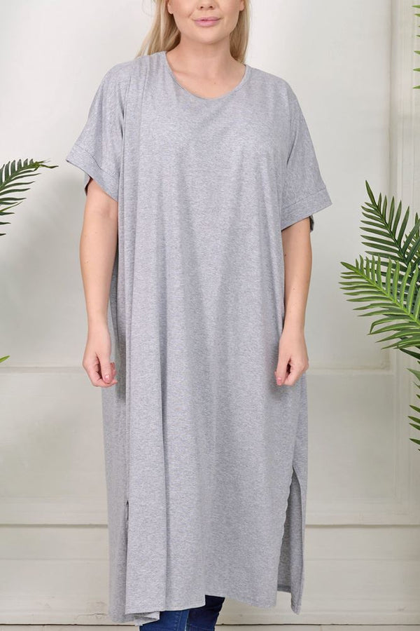 Plain Side Split Cotton Dress