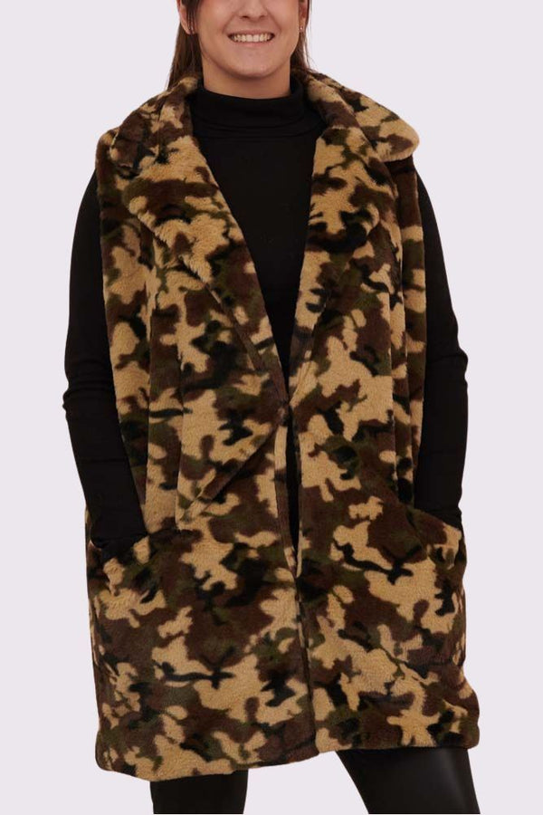 Camouflage Print Soft Feel Fux Fur Gilet