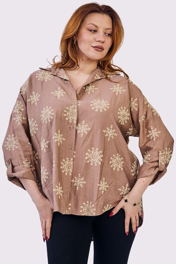 Mandala Style Button Up Sleeve Shirt