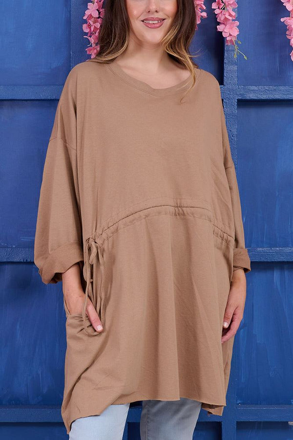 Plain Drawstring Cotton Top