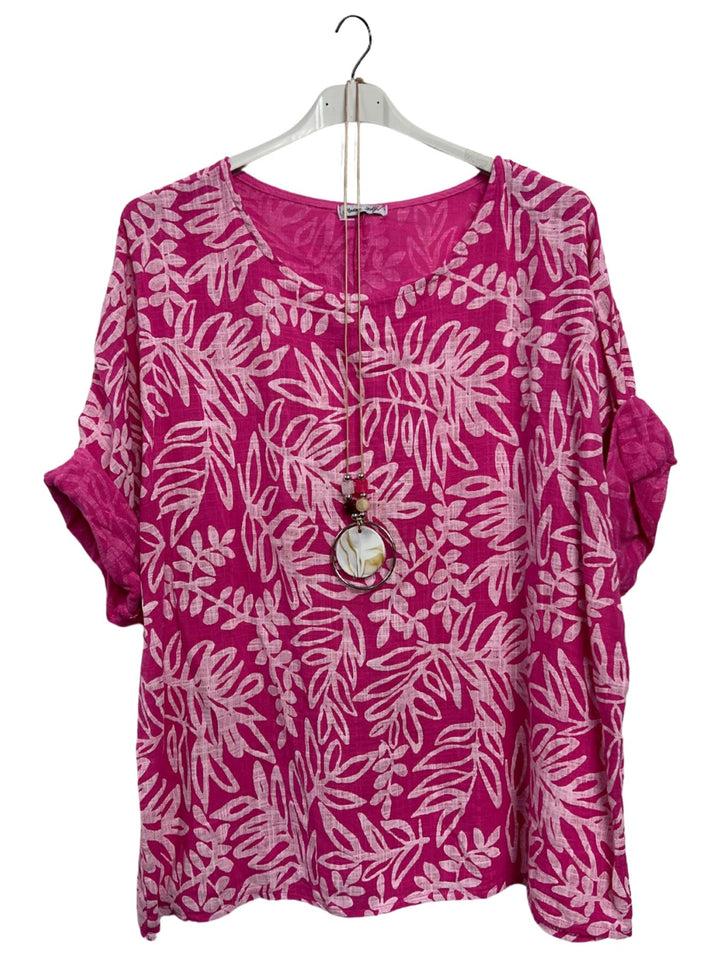 Floral Print Necklace Cotton Tunic Top