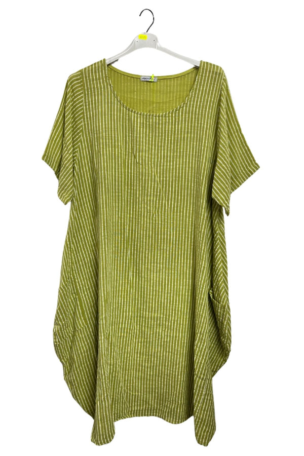 Vertical Stripes Print Asymmetrical Hemline Kaftan-Style Cotton Top