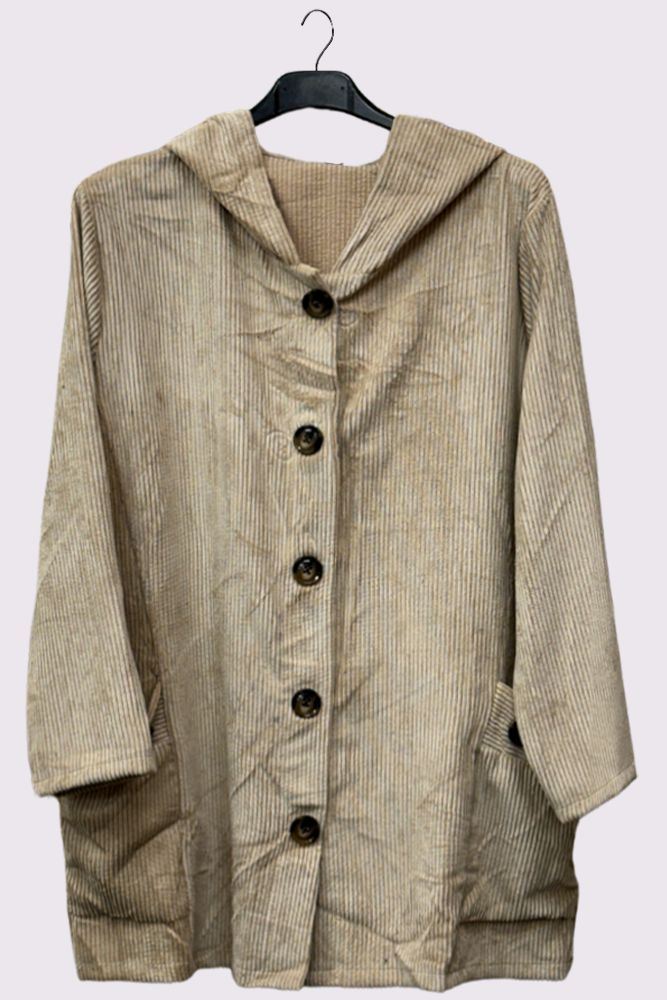 Corduroy Button-Up Hooded Jacket