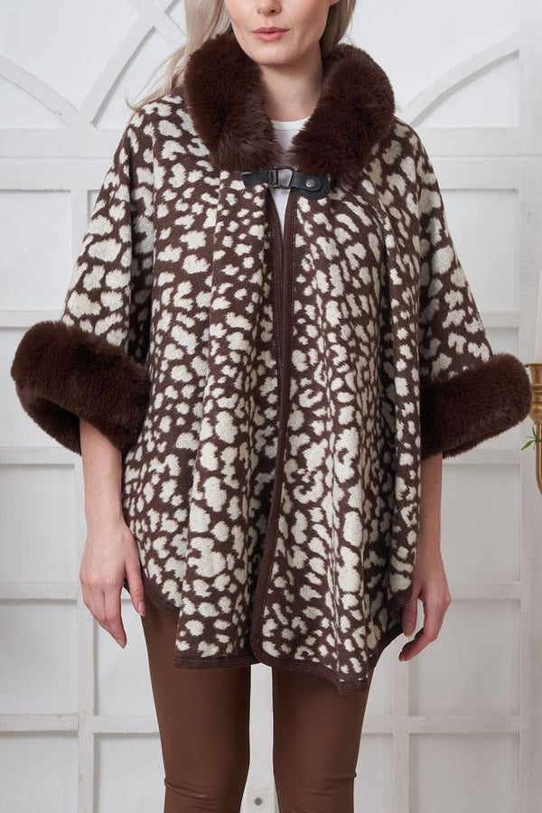 Leopard Print Faux Fur Poncho