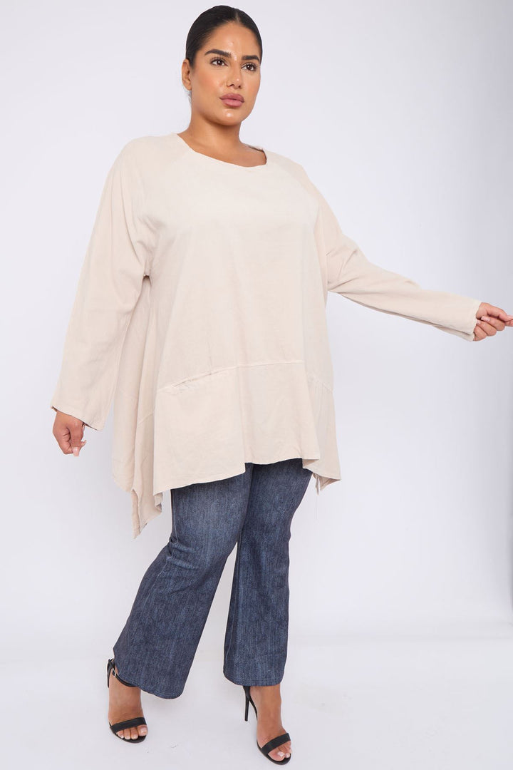 Plain Side Split Pockets Cotton Top