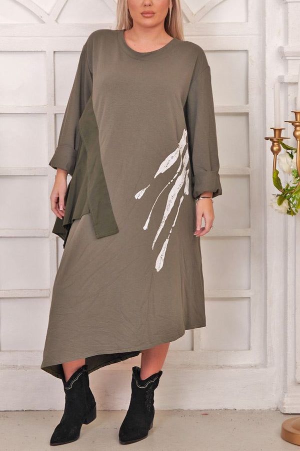 Brush Stroke Layered Hanky Hem Cotton Dress