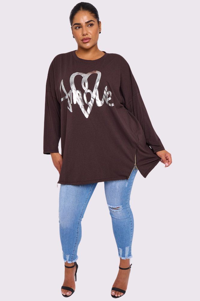 Foil Heart Print Side Zip Top