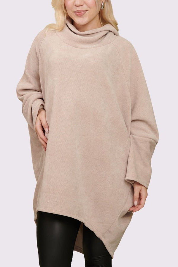 Corduroy Roll-Neck Oversized Tunic Top