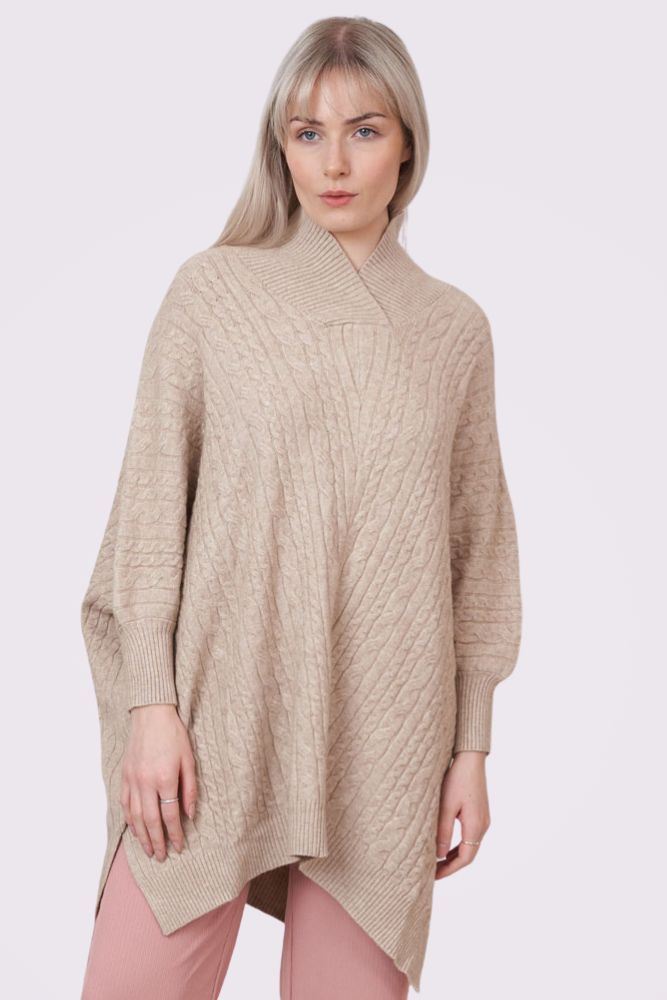 Cable Knit Pattern Side Slit Jumper