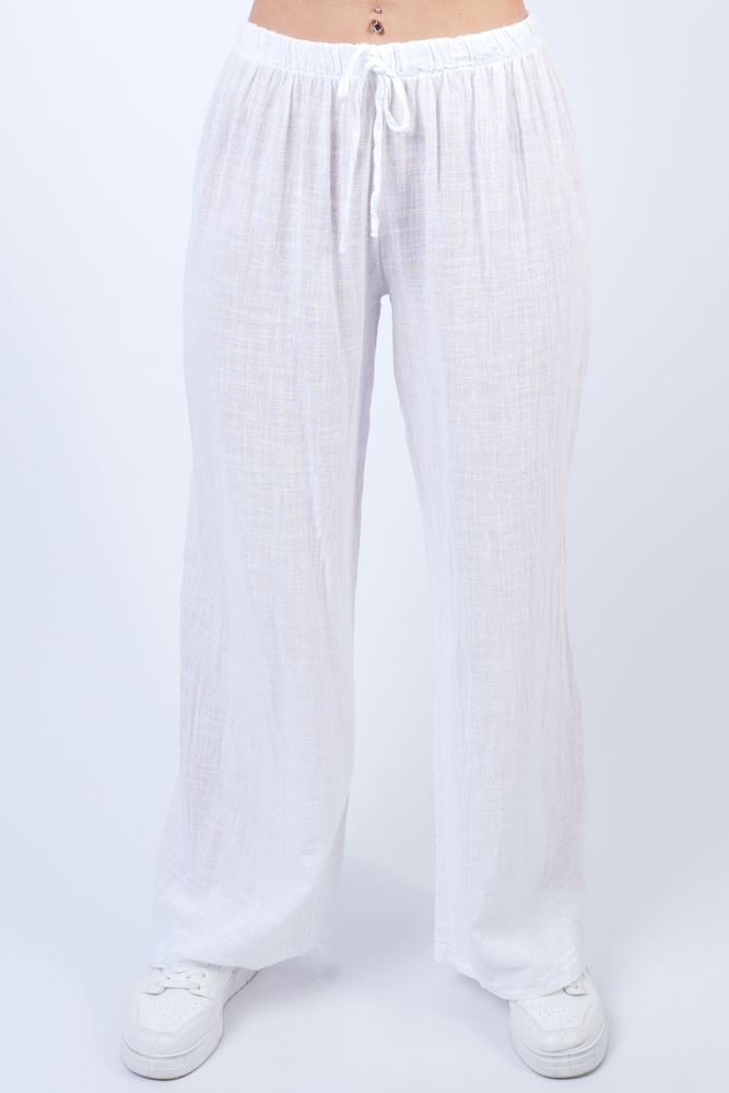 Plain Drawstring Cotton Pants
