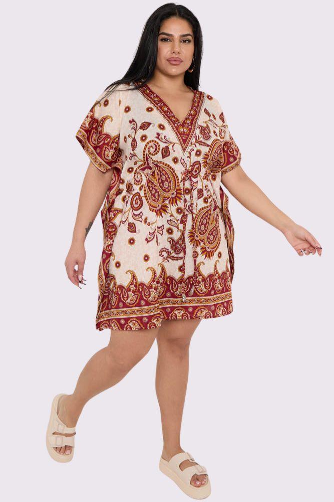 Paisley Print Drawstring Waist Kaftan