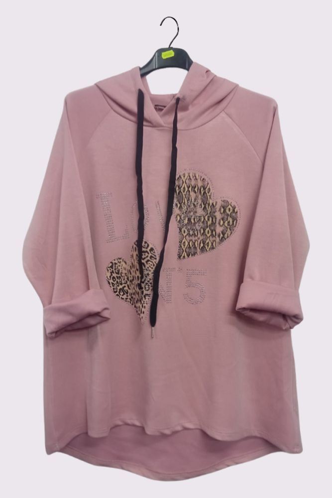 Leopard Snake Diamante Love N5 Pattern Hooded Top