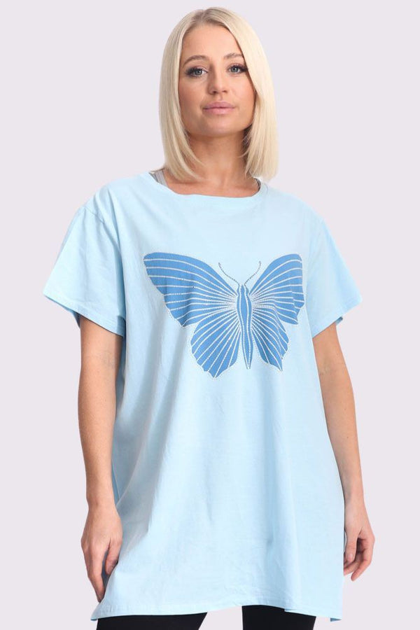 Diamante Butterfly Pattern Cotton Top