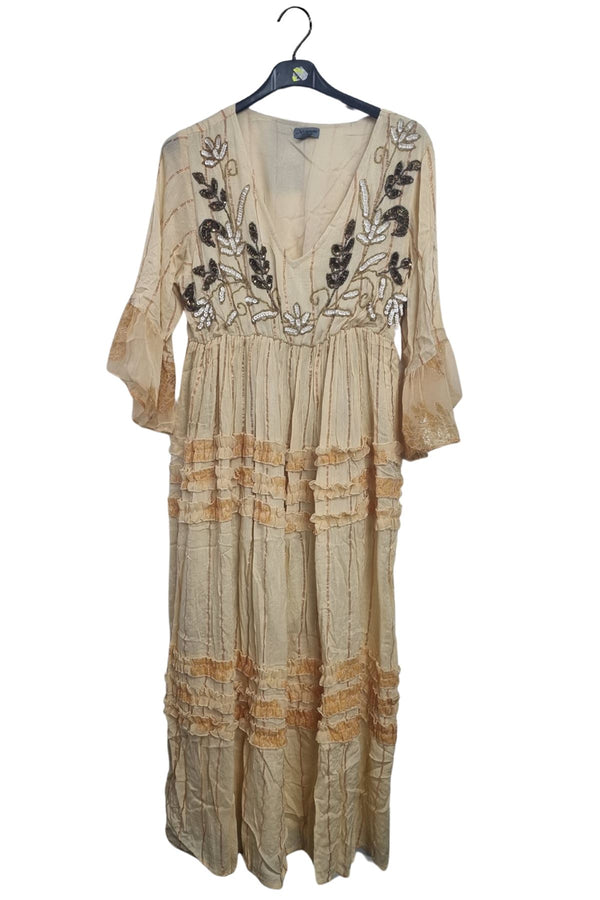 Intricate Floral Embroidery Vintage Inspired Bohemian Dress