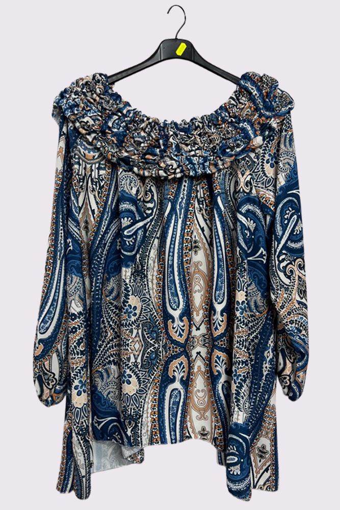 Paisley Print Ruffle Neck Top