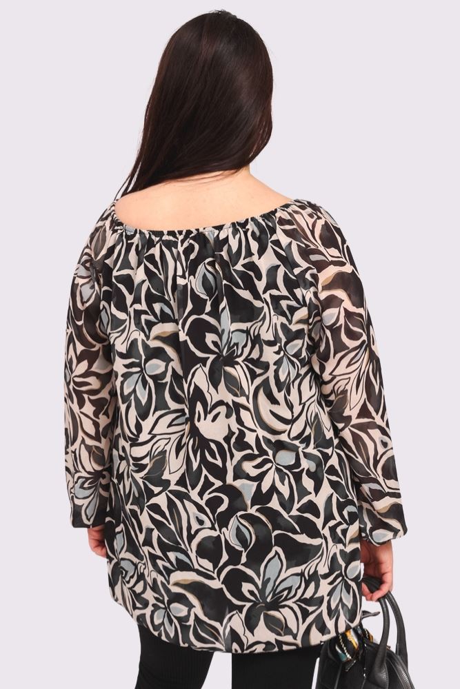 Flower Print Drawstring Neck Tunic Top