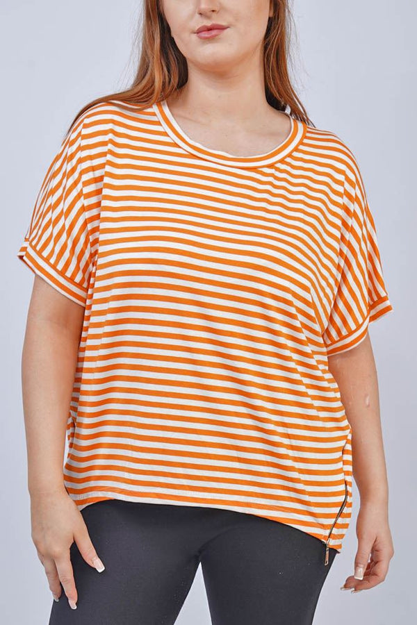 Stripe Print Side Zip Top