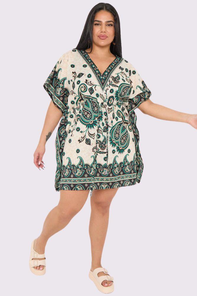 Paisley Print Drawstring Waist Kaftan