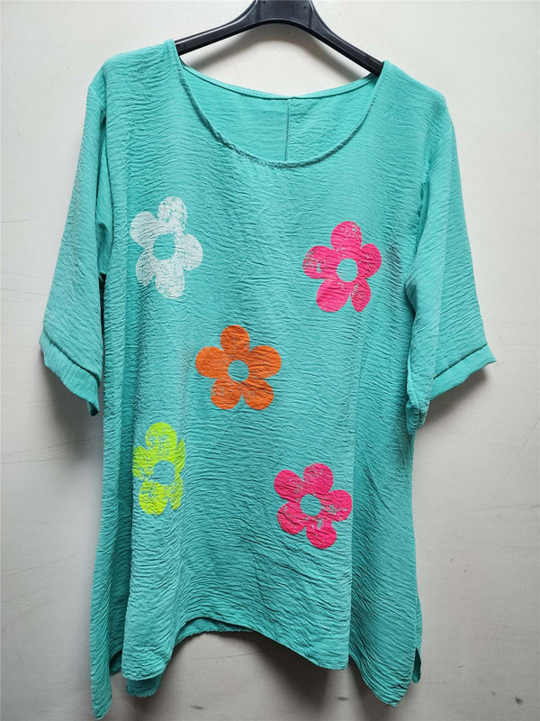 Flower Print Hankey Hem Top