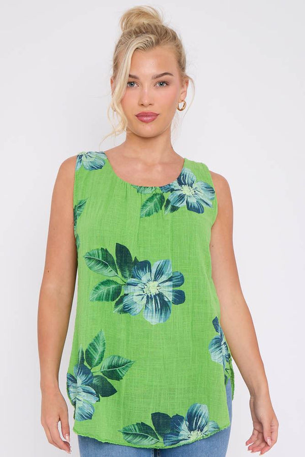 Petunia Flower Print Round Hem Cotton Top