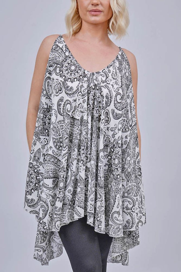 Paisley Print High Low Hem Top