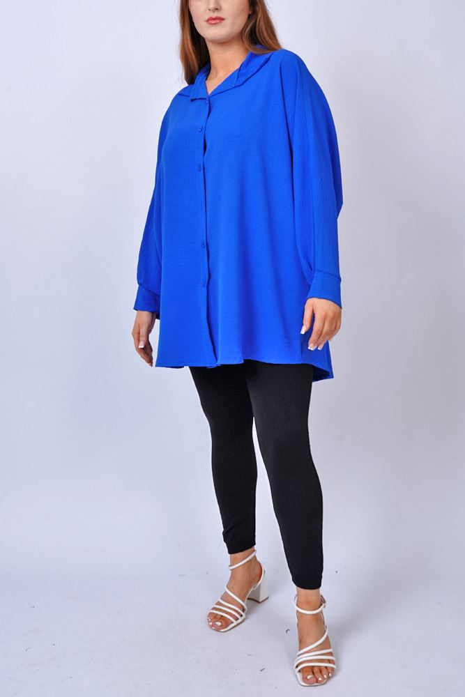 Stylish Plain Button-Up Shirt with Asymmetrical Hem
