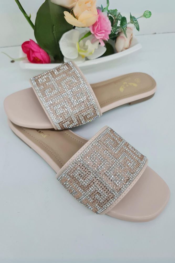 Rhinestone Geometric Pattern Flat Slider