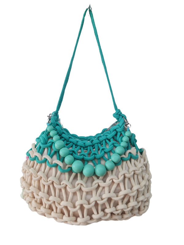 String Braided Rope Two Handle Beded Bag