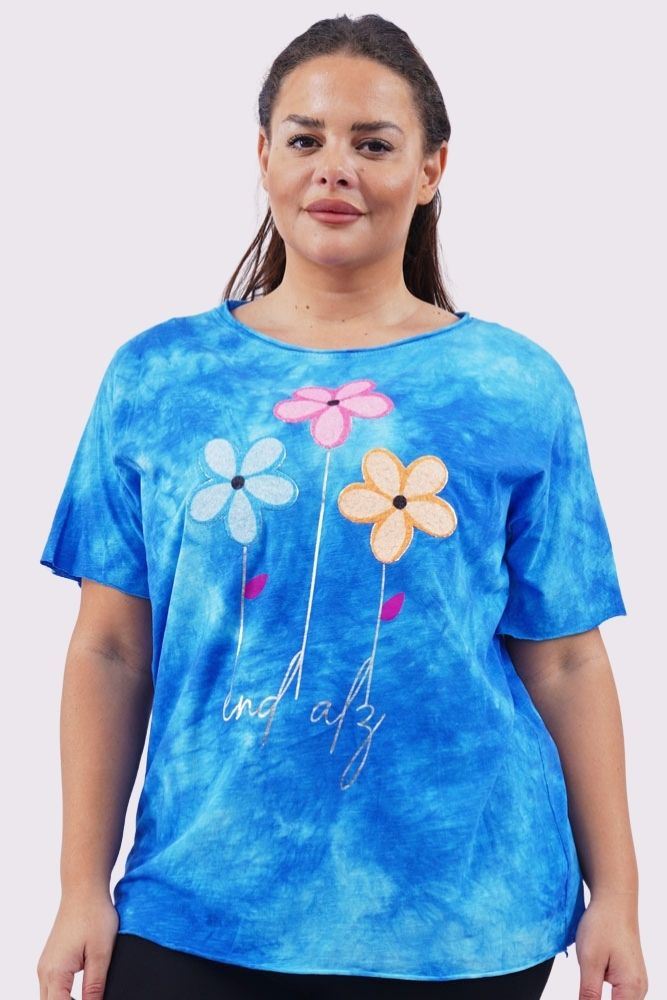 Tie Dye Daisy Flower Print Cotton Top