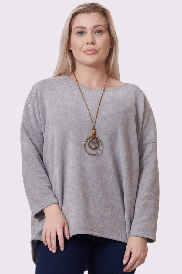 Corduroy Drop Hem Necklace Top