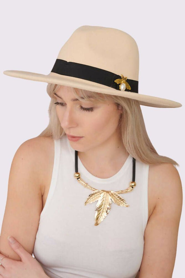 Gold Bee Detail Ribbon Band Hat