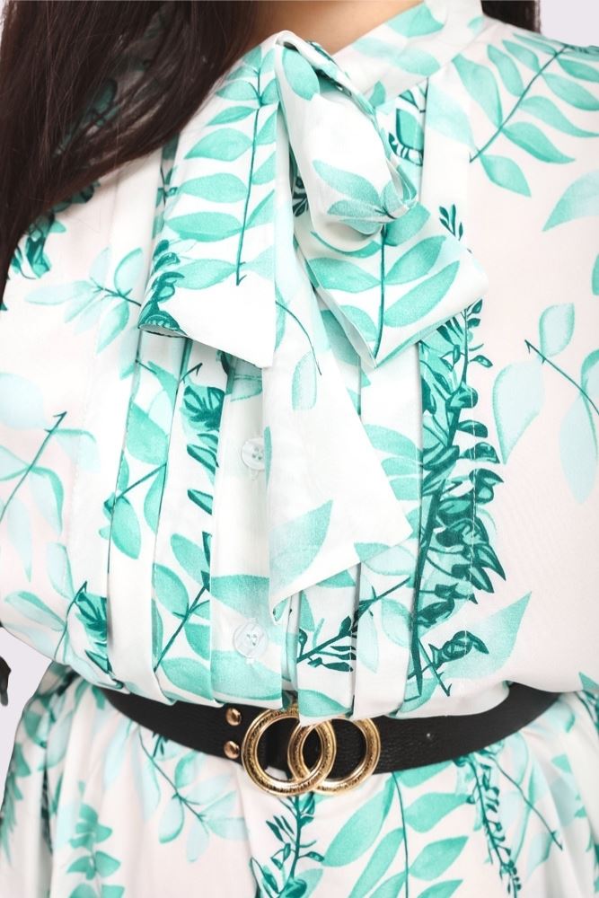 Tropical Print Tie Neck Dress