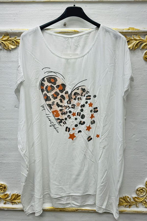 Leopard Heart Fashion Print High Low Hem Top