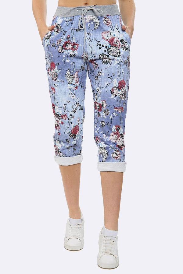 Floral Print Foldover Hem Trouser